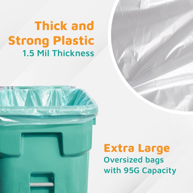 PlasticMill Heavy Duty Clear Garbage Bags for Large Rolling Bins - 95-Gallon, 1.5 Mil, 61"x68" (10-Count) - Image 3
